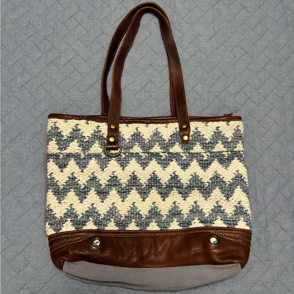 Myra Bag Californian Vibe Upcycled Canvas & Leather Tote Bag